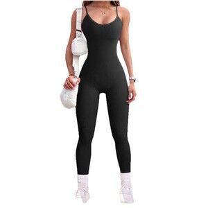 OQQ Womens Yoga Seamless Spaghetti Strap Tummy Control Padded Jumpsuit Small